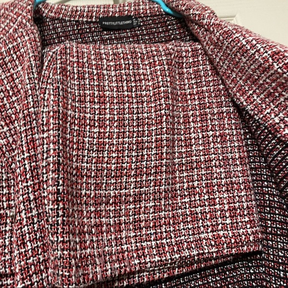 Pretty Little Thing Red Tartan Boucle Button Down Jacket and Mini Skirt Set - Picture 9 of 13